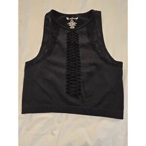 Cotton Candy Black Seamless Crop Tank Top M/L Ruched Stretchy